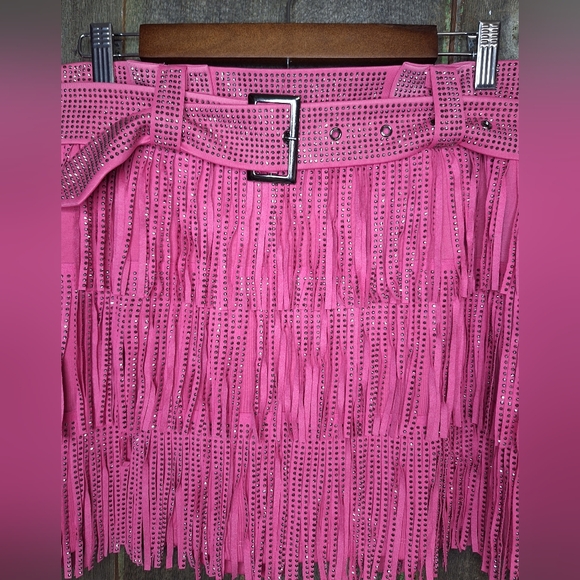 Women's Nylon Apparel Fuchsia Pink Spotlight Stealer Rhinestone Skort Mini Skirt - Picture 4 of 10